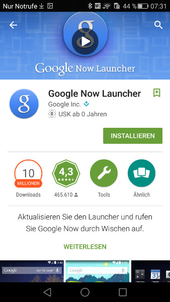 Google Launcher aus Google Play Store installieren