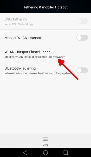 Android WLAN-Hotspot-Einstellungen waehlen