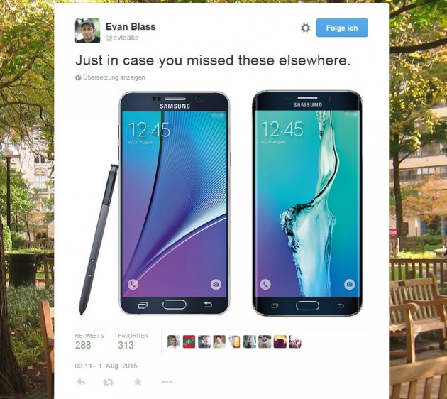 Leak von Evan Blass: Samsung Galaxy Note 5 und Galaxy S6 Edge Plus