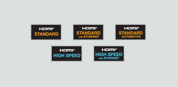 Diese fünf offiziellen Etiketten kennzeichnen HDMI-Kabel.