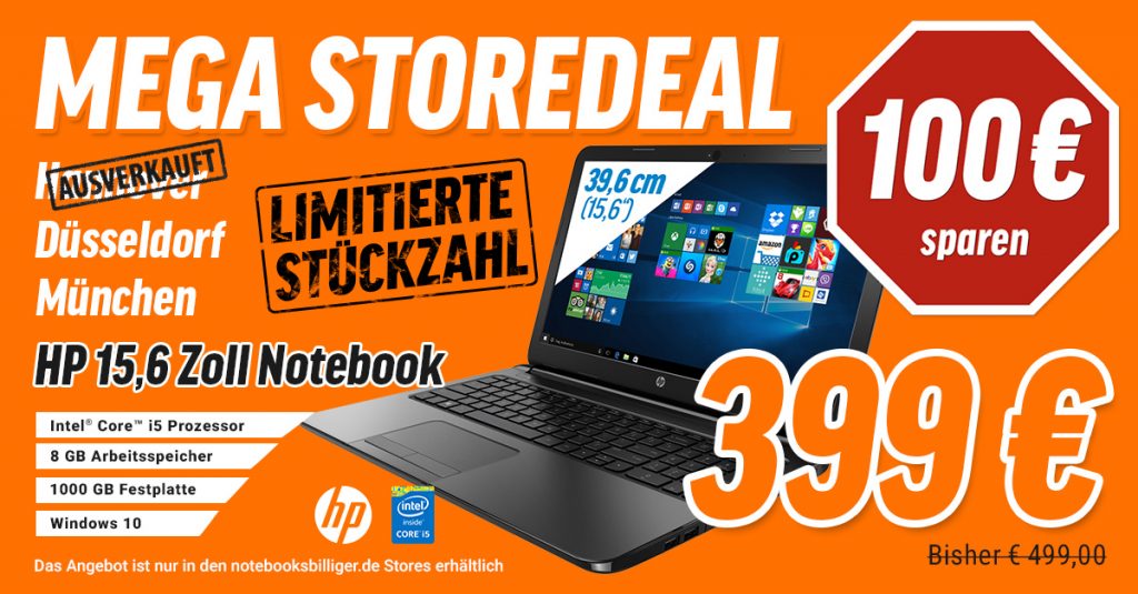 Store-Exklusiv-Deal: HP 250 G4 P5S18ES Business Notebook für 399 € statt 499€