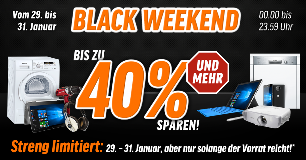 Black Weekend: Vom 29.01.-31.01. könnt Ihr bei uns bis zu 40% sparen