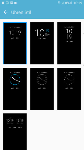 Always-On-Display Samsung Galaxy S7 Uhrvorlagen
