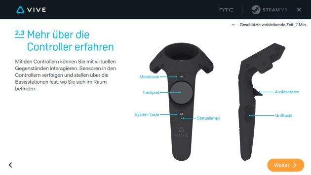 Die Belegung des Controllers für die HTC Vive.