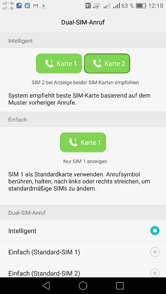Dual-SIM-Smartphone Anrufkonfiguration