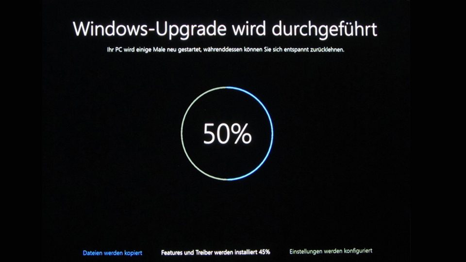 Upgrade auf Windows 10 läuft (50%)