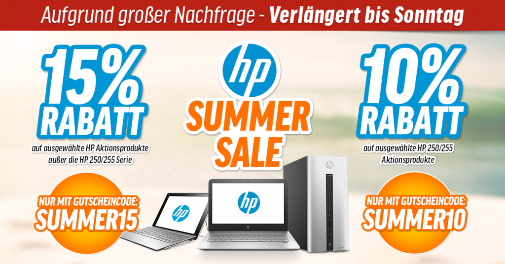 Summer Sales – Bis zu 15 % Rabatt auf ausgewählte HP-Notebooks, PCs und Tablets