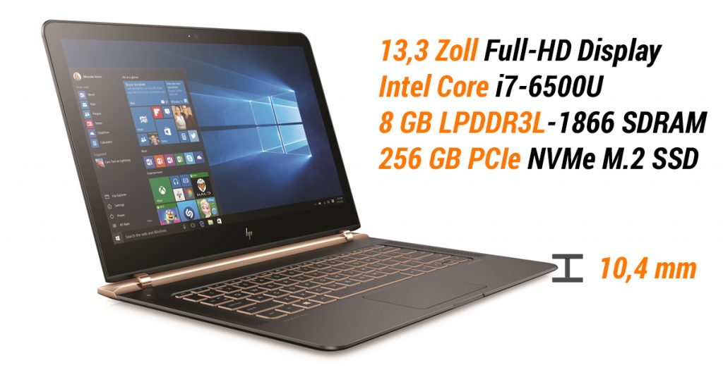 Der dünnste Laptop im Test: 10,4 mm flaches HP Spectre 13 mit Core i7 und Windows 10