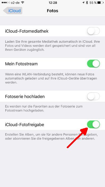 Apple Fotofreigabe 02 iCloud-Fotofreigabe aktivieren