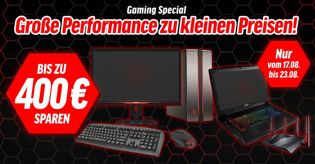 Gaming Special: Auf ausgewählte Notebooks, PCs und Zubehör bis zu 400 € sparen