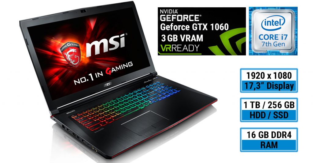 MSI GE72VR-7RF Gaming Notebook mit neuester Intel CPU und schneller Nvidia Grafik