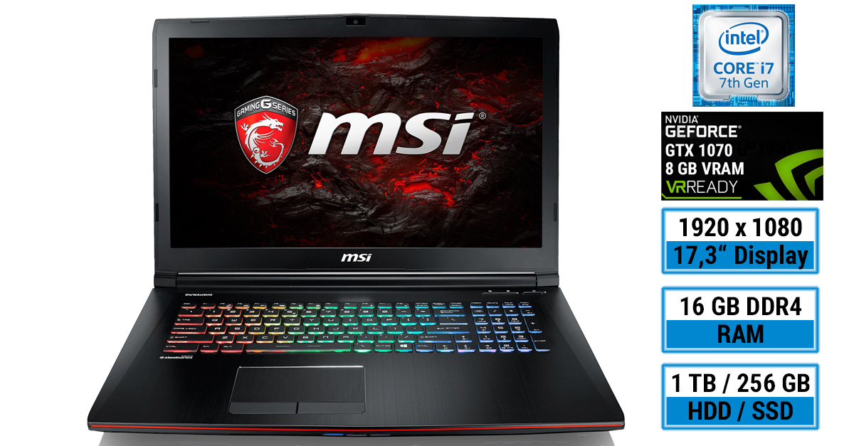 MSI GE72MVR 7RG-008 Apache Pro – Kraftvolles Gaming-Notebook mit 17,3-Zoll-Display