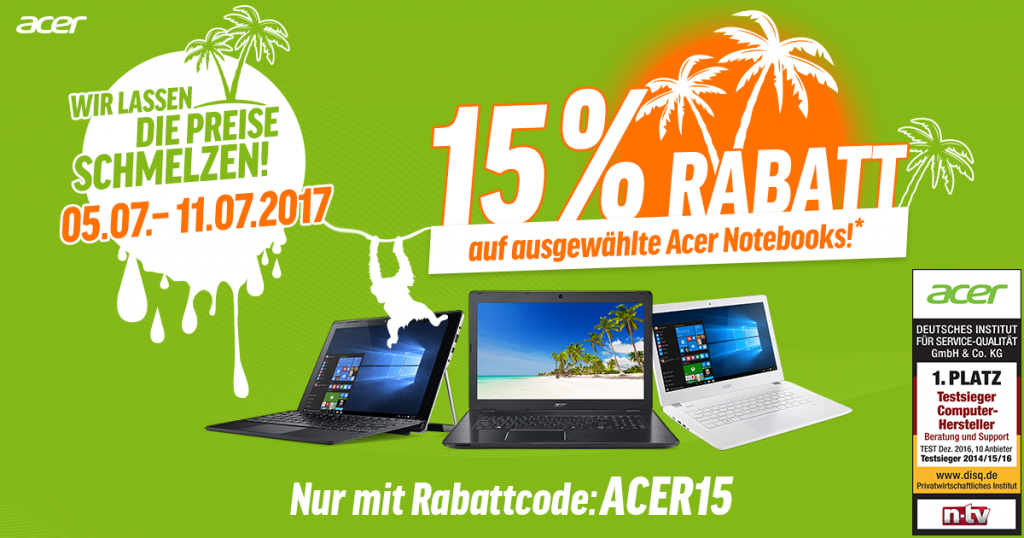 Acer Summer Sales – 15% auf ausgewählte Acer Notebooks sparen