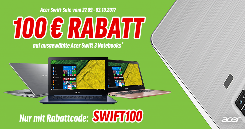 Acer Swift Sale – 100 Euro Rabatt auf ausgewählte Swift 3 Notebooks