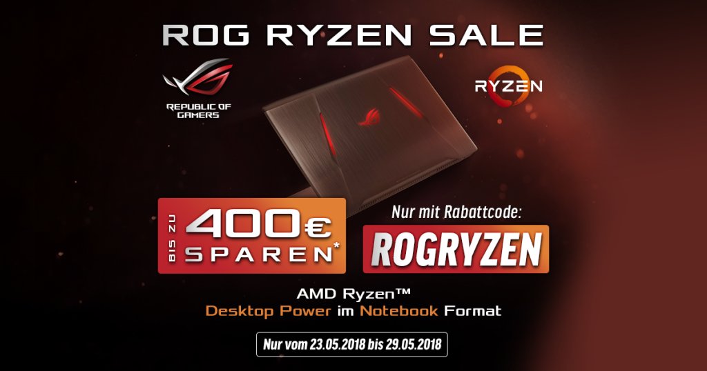 ASUS ROG RYZEN SALE – Bis zu 400 Euro auf ausgewählte ASUS Notebooks mit AMD Ryzen CPU