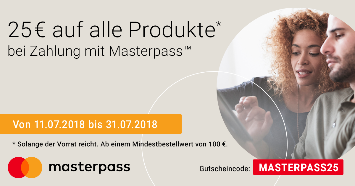 25€ auf alle Produkte bei Zahlung mit Masterpass sparen