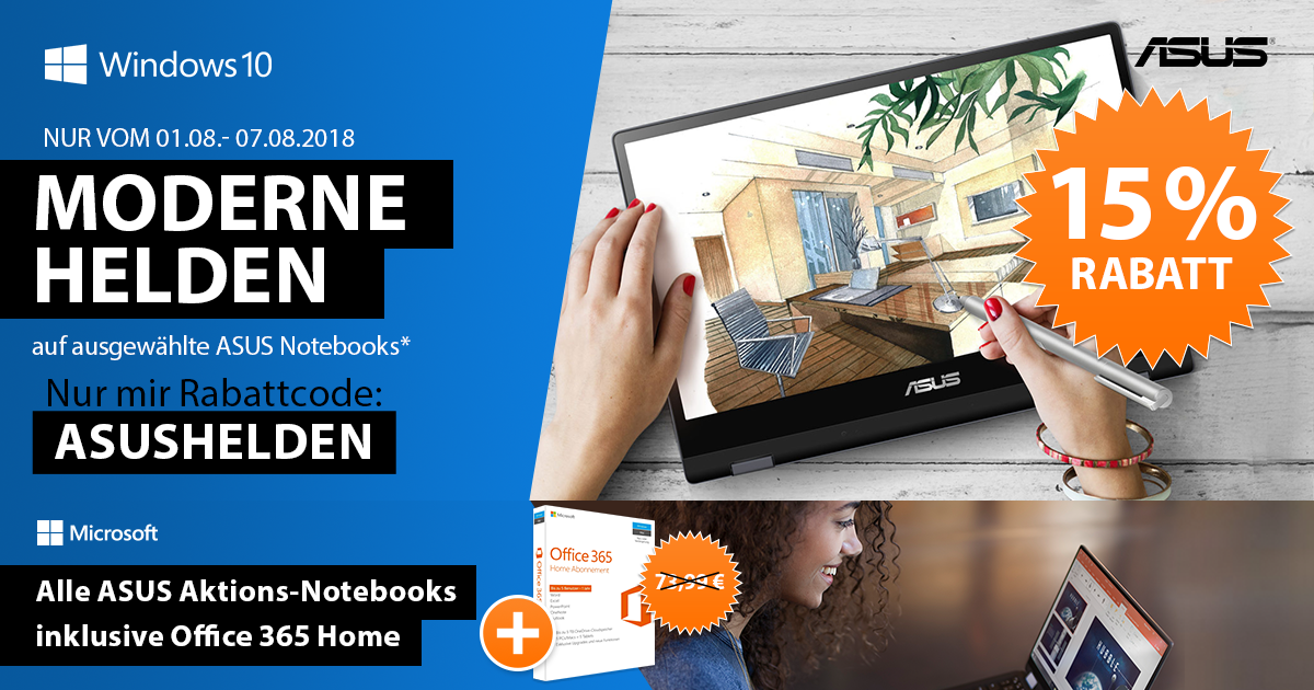 ASUS Moderne Helden – 15% Rabatt auf ausgewählte Notebooks