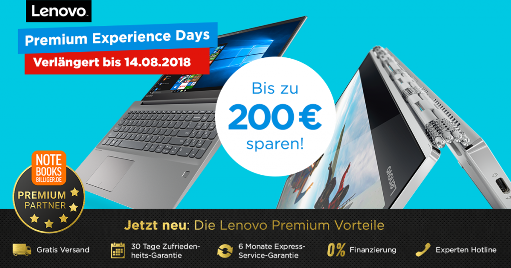 Lenovo Premium Experience Days – bis zu 200 € auf ausgesuchte Notebooks, Tablets und PCs sparen