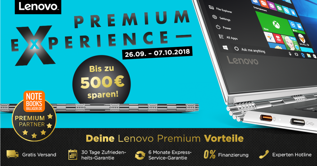 Lenovo Premium Experience Days – bis zu 500 € auf ausgesuchte Notebooks, Tablets und PCs sparen