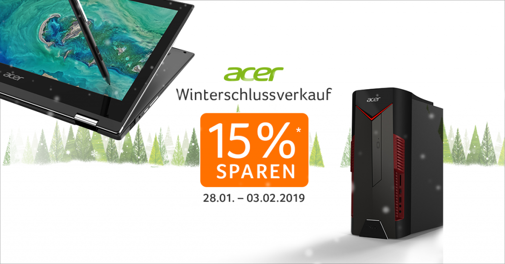 WSV – Kalte Temperaturen, heiße Preise! Spare 15% auf ausgewählte PC-Systeme und Notebooks von Acer