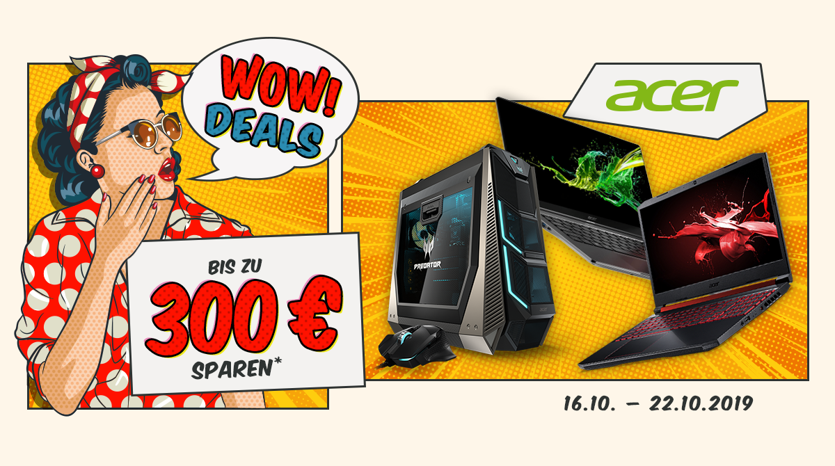 Acer Wow Deals: Bis zu 300 Euro auf Notebooks, PCs und Zubehör sparen