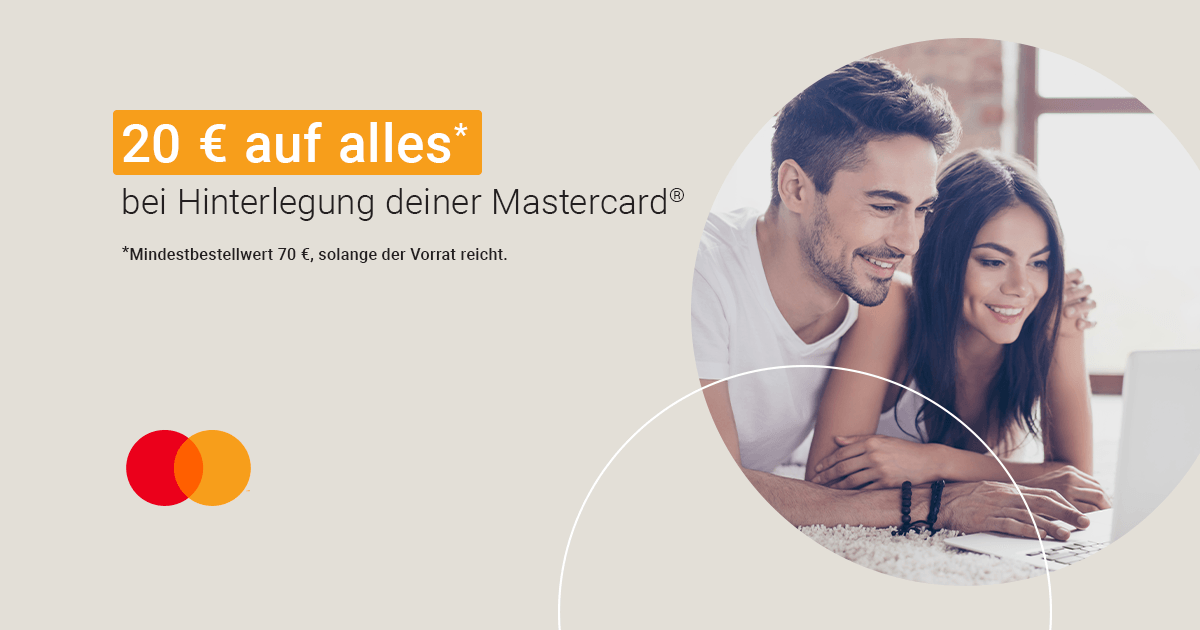 Sicher dir mit Mastercard 20 Euro Sofortrabatt auf alle Produkte