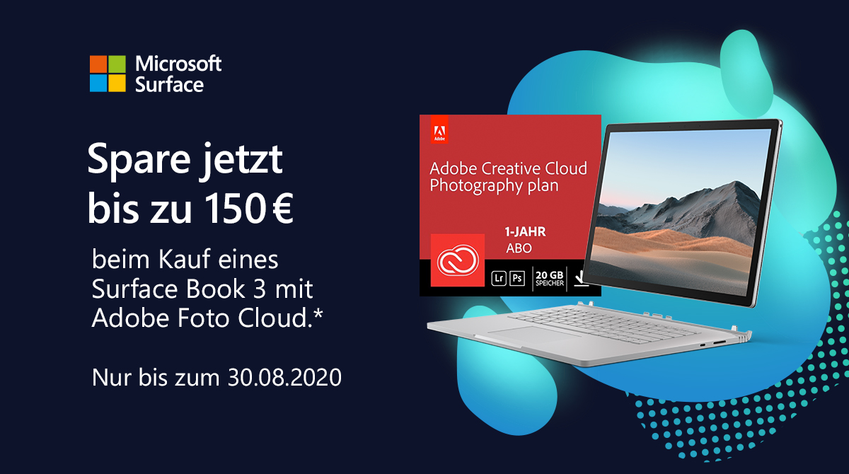 Bundle-Aktion: Kostenloses Adobe Creative Cloud Foto-Abo beim Kauf eines Surface Book 3