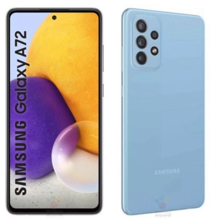 Samsung Galaxy A72 Source WinFuture - Frontal und Rückseite Blau