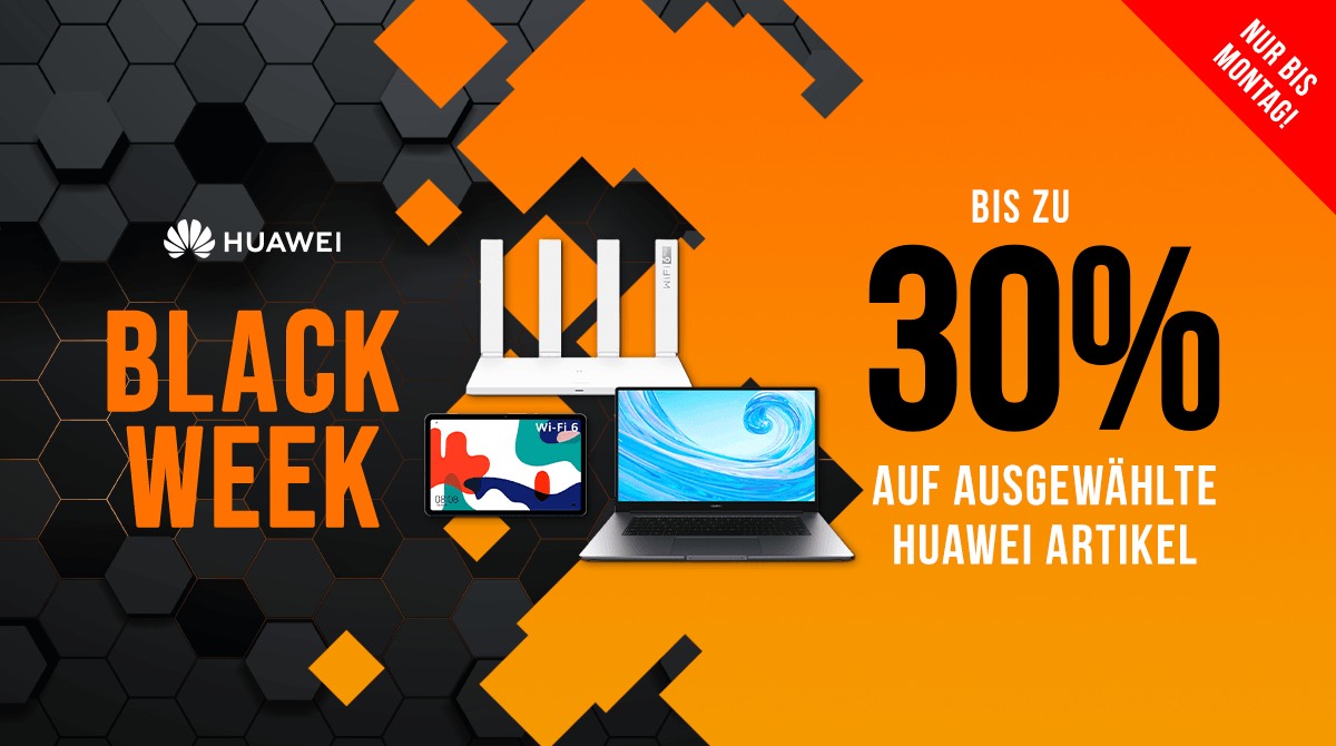 Spare bei der Black Week 15% auf ausgewählte Notebooks & Tablets sowie bis zu 30% auf Router von Huawei