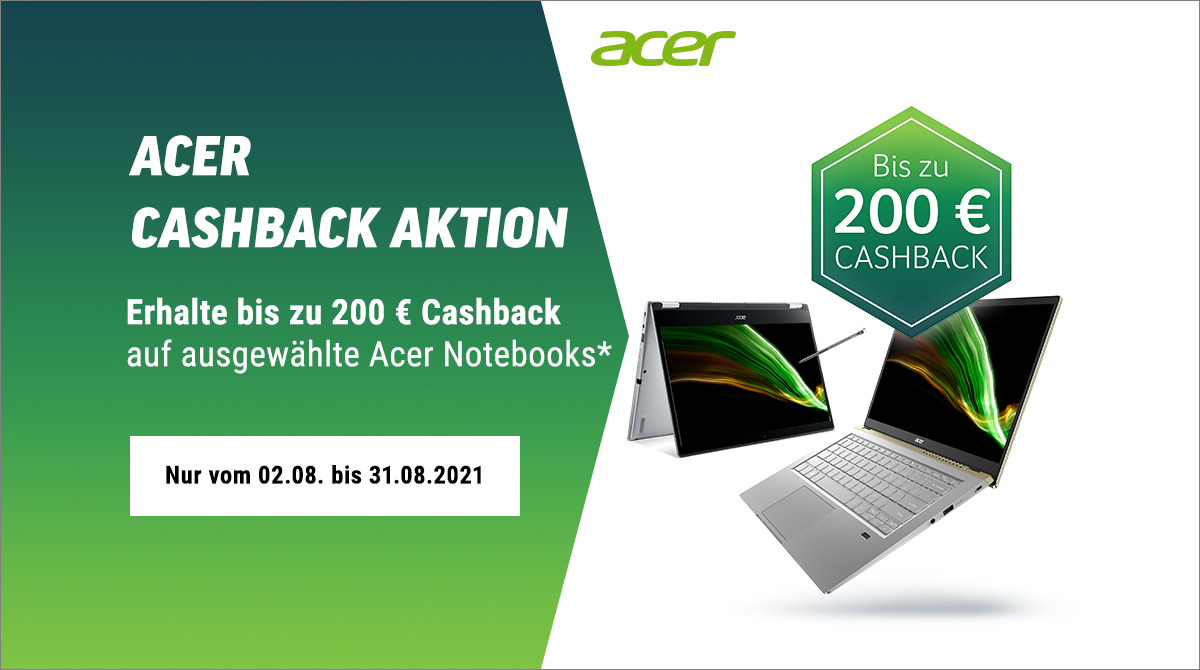 Sicher dir bis zu 200 Euro Cashback auf ausgewählte Acer-Notebooks