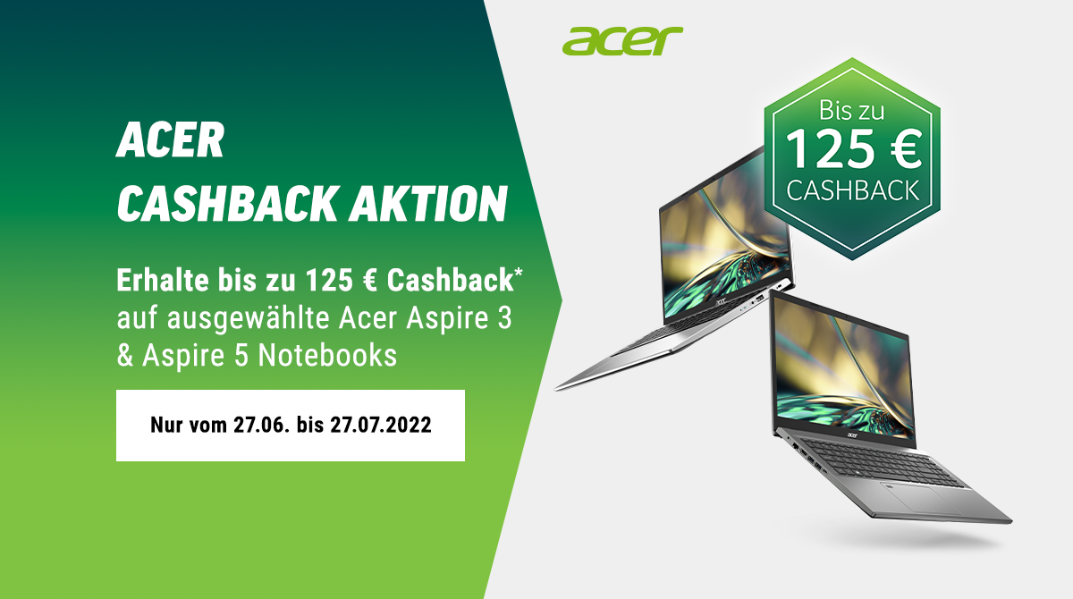 Acer Cashback Aktion: Bis zu 125€ auf ausgewählte Acer-Notebooks