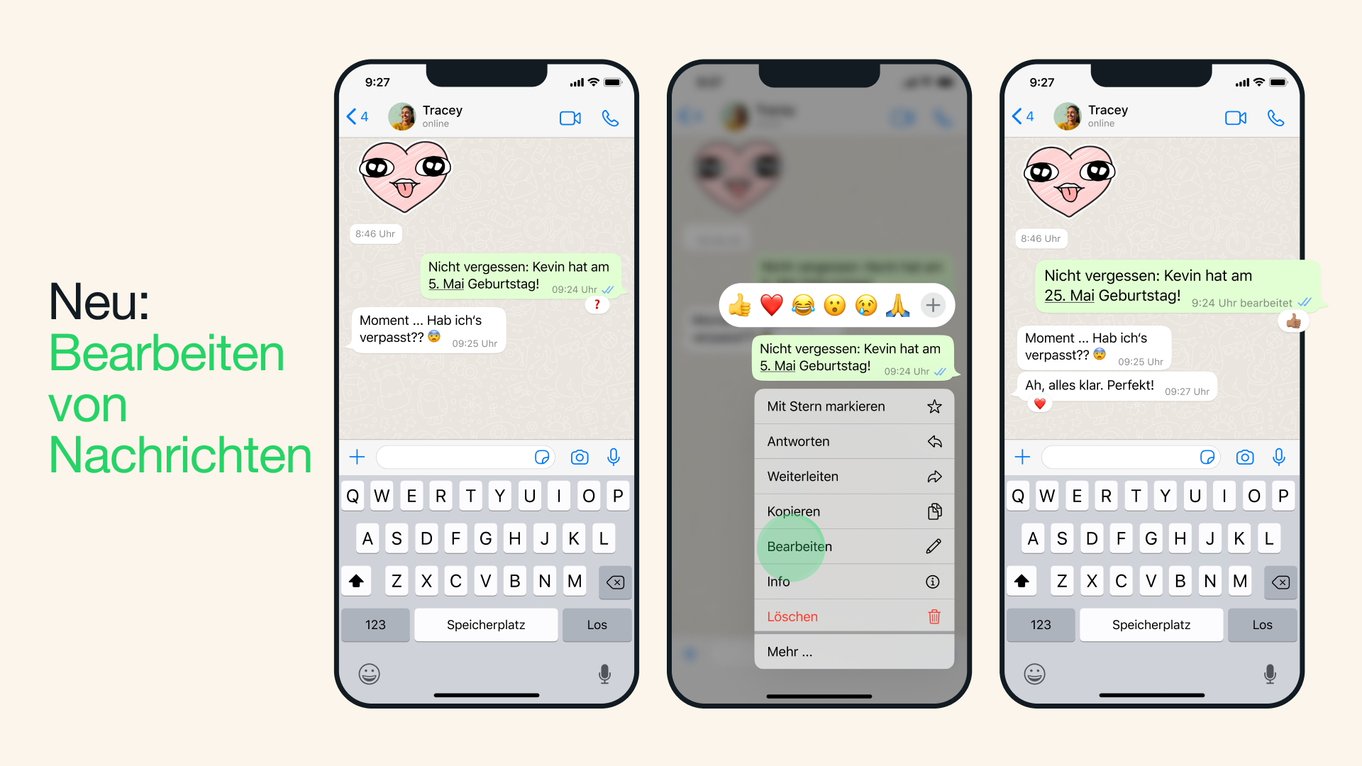 WhatsApp erlaubt das Bearbeiten von verschickten Nachrichten
