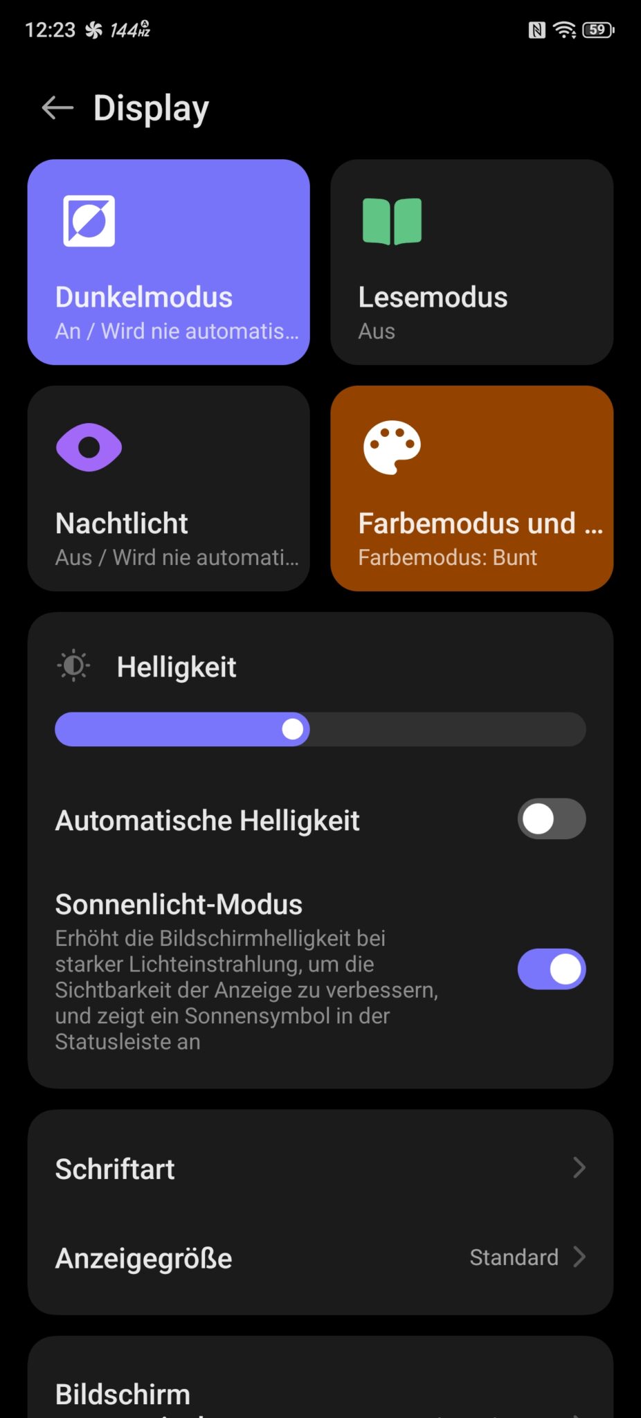 Screenshot Einstellung Dark mode