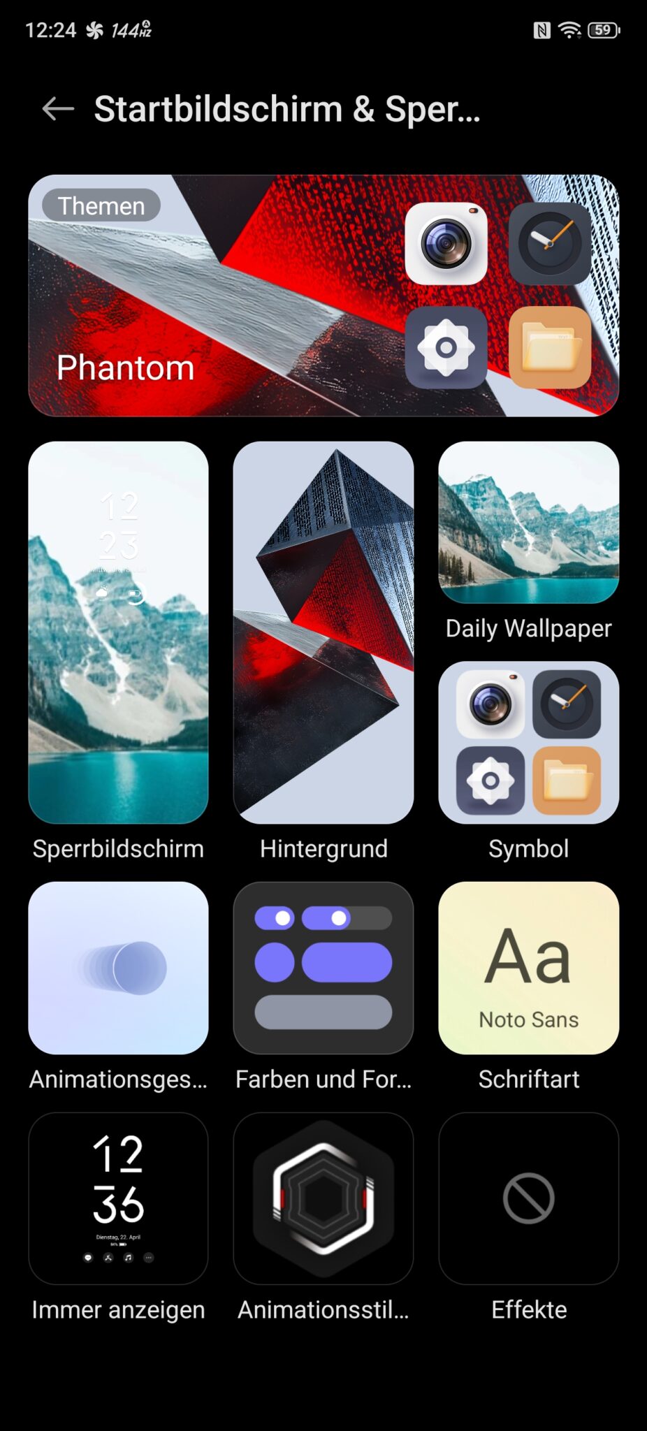 Screenshot Startbildschirm-Widgets