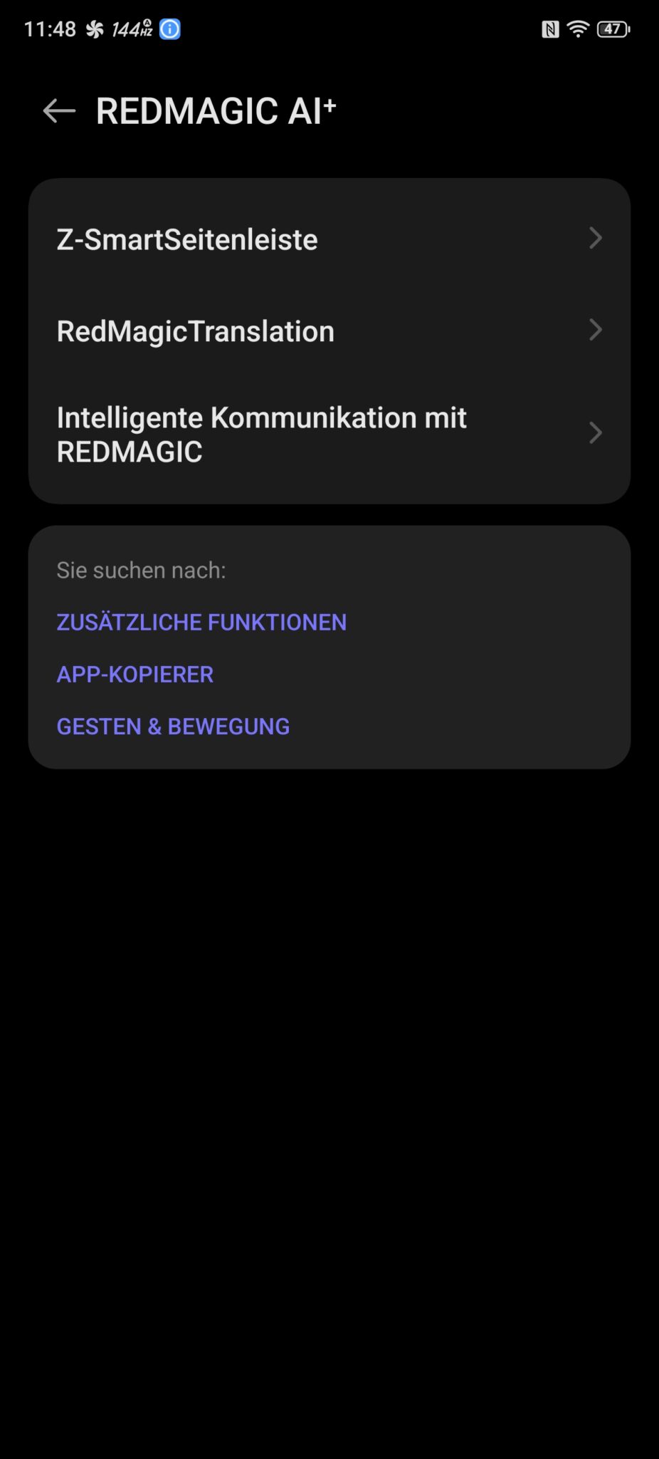 Screenshot Einrichtung Redmagic AI